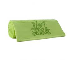 Aneesi - Asciugamano Ricamato, Motivo: Floreale, Colore Verde Chiaro, Verde, Bath Towel (70x140cm)