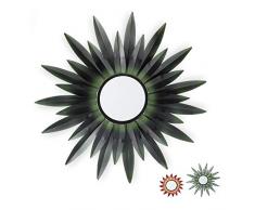 Relaxdays Specchio a Forma di Sole, Design B, Rotondo, da Parete, Cornice in Metallo, Camera da Letto, Verde Scuro, Ferro, Vetro, Cartone, 1 pz