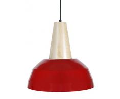 Tosel 15709 Campana 1, Lampada a sospensione in legno di faggio, colore: naturale/lamiera basate/pittura epossidica, colore: legno/rosso, 390 x 900 mm