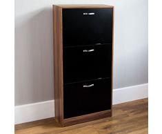 Vida Designs - Scarpiera con 3 cassetti, Colore: Noce e Nero