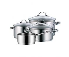 WMF Provence Plus Set di pentole, 4Â pezzi, pentola per arrosto, pentole per carne, casseruola, con manico, con bordo per versare, coperchio in vetro, in acciaio inossidabile lucidato Cromargan, adatte per piani a induzione, lavabili in lavastoviglie
