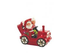 Villa dâEste Home Tivoli Holly Statuina Decorazione Babbo Natale con Automobile, Dolomite, Rosso/Bianco, 11x23x16 cm