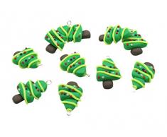 Beads Unlimited-19 x 32 x 8,5 mm Argilla polimerica, Motivo: Albero di Natale, Confezione da 10, Colore: Multicolore