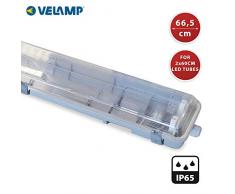 VELAMP Vuota NEPF218 Esterno Impermeabile IP65 per 2 Tubi LED. Plafoniera da Giardino. Pre Cablata. Montaggio Semplice. Lunghezza 66,5cm, Grigio