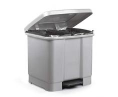 Metaltex - Secchio con Pedale, Due Scomparti, 33 Litri, Grigio
