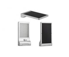 LED LOVERS Faretto LED da esterno con sensore di movimento, Faro a energia solare ultra sottile, Luce di sicurezza e antifurto a batteria, Argento