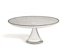 Excelsa Platinum Alzata Torta, Trasparente/Bordo Argento, 23x23x9 cm
