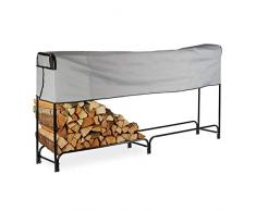 Relaxdays Scaffale Portalegna, Molto Largo, con Telo Protettivo, per Camino, in Metallo, HLP 122x245x40 cm, Nero
