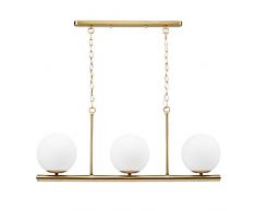 Relaxdays, Oro Lampadario da Salotto GLOBI, Lampada a 3 luci in Ferro, 3 Paralumi in Vetro Opalino, E14, 81,5x91,5x19 cm, 40 W, 1