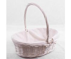 DiKasa Cesto con Manico Nascita Foderato Vimini Bianco Shabby 40X28H35