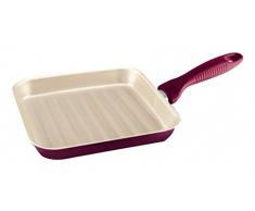 Silex Italia SIL 1929 Linea Ecoceram Bistecchiera Antiaderente in Allumino con Rinforzo in Ceramica, Diametro 28x28 cm, Manico Soft Touch, Rubino