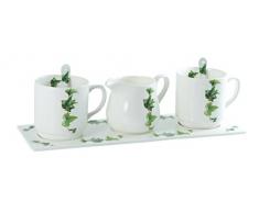 La Cija Ivy-Set 2 Tazze, con Cucchiaio e lattiera Piatto in Porcellana, Colore: Bianco