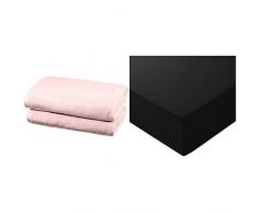 AmazonBasics - Set di Asciugamani ad Asciugatura Rapida, 2 Pezzi, 2 Teli Bagno - Rosa Petalo & - Lenzuolo con Angoli in Microfibra, 200Â xÂ 200Â xÂ 30Â cm, Nero