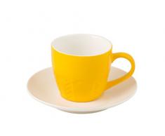 H&H Set 6 Tazze 130 CC Confezione 6 Tazzine caffè New Bone China con Piatto Giallo Cc130, 130 ml