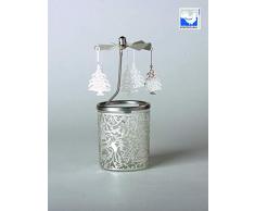 Kerzenfarm Hahn Portacandela a Forma di Gallo, in Vetro, 84341, Motivo Albero di Natale, Dimensioni 16 x 6 x 6 cm, in Vetro, Colore Argento, 6 cm