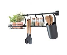 iDesign Austin Barra portautensili Cucina, Portaspezie da Parete in Metallo Anche per mestoli e vasetti di odori, Nero Opaco, 63,8 cm x 14,5 cm x 23,8 cm