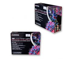 The Christmas Workshop - Catena di luci natalizie a LED, con timer, 200 luci a batteria, multicolore