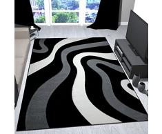Vimoda Tappeto per Salotto, Nero grigio, design Con Onde, modello friseé, morbido contorno, taglio elastico