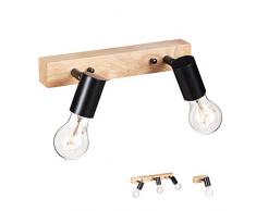 Relaxdays Lampada da Parete in Legno, Stile Rustico, Retrò, per Muro Soffitto E27, 2 Faretti 7x28x12,5 cm, Nera/Naturale, nero, 1 pz