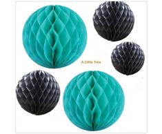 A LIITTLE TREE - Palla di Carta a Nido dApe, 9 Pezzi, Decorazione per Feste di Matrimonio [HB] (Turchese/Nero, 25,4 cm)