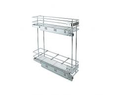 Emuca 8934511 Carrello Portabottiglie Estraibile con Chiusura Soft per Mobile di Cucina, Argento, 200 mm