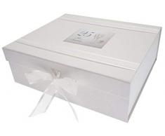 WHITE COTTON CARDS 25° Anniversario dArgento, Grande Scatola dei ricordi, Bicchieri da Champagne, Legno, Bianco, 27.2x32x11 cm