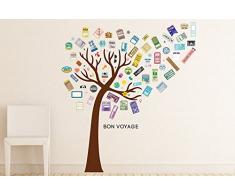 WALPLUS - Adesivi da Parete Rimovibili per Bagagli, Motivo: Albero Rosa, 135 x 160 cm, Colore: Azzurro