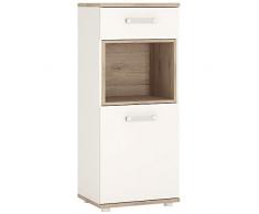 Armadietto per Bambini con un'anta e Un cassetto Forniture to Go, Collezione 4Kids, con Manici in opalino, Legno, Colore: Bianco Laccato e Rovere Chiaro