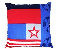 Lancashire Textiles - Federa per Cuscino per Bambini, Motivo Calcio, Colore: Blu, Bianco, Rosso, 54 x 54 cm