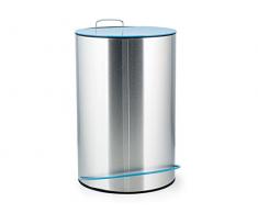 H&H 8763913 Pattumiera Acciaio Inox Ped Coperchio Azz Lt13 Spazzatura Riordino, Metallo, Azzurro