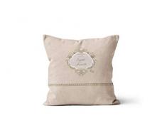 Soleil docre Esprit de Famille - Cuscino Decorativo, in Cotone, 40 x 40 cm, Colore: Ecru