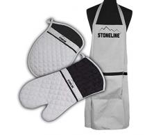 Stoneline 14206 Set per Barbecue e Cucina, 3 Pezzi, Composto da Grembiule da Cuoco, Guanto per Forno e Presine