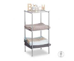 Relaxdays - Scaffale da Bagno in Metallo, a Rete, Multiuso, Quadrato, 3 Ripiani, Altezza 72 x 33 x 31 cm, Cromato, Argento