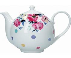 Mikasa Clovelly Teiera Bianca a Pois Multicolore e Motivo Floreale, Porcellana