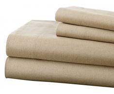 Pacific Coast Textiles Lino e Cotone 4Â Pezzi Set Lenzuolo Regina, Naturale, Pezzi