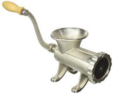 Tritacarne Manuale Corpo, Elica E Ghiera In Ghisa Idonea Per Usi Alimentari Completo Di 1 Coltello E 1 Piastra In Acciaio Al Carbonio, Manovella In Ghisa Con Pomolo In Legno.