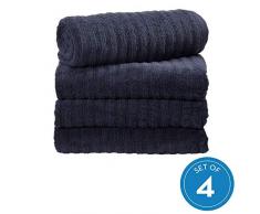 iDesign Ribbed Bagno a Coste, Kit Grandi Cotone 100%, Set da 4 Asciugamani Doccia e Corpo con Nastro per Appendere, Blu Scuro, 137,2 cm x 68,6 cm x 0,3 cm, 4 unitÃ 