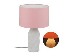 relaxdays Lampada da Tavolo in Cemento, con Paralume in Stoffa, Attacco E27, con Cavo, HxD 46,5 x 30 cm ca, Rosa/Grigio, 1 Pz