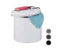 Relaxdays - Sgabello con vano portaoggetti, Pieghevole, con Imbottitura Morbida, Rotondo, Trapuntato, in Tessuto, 43 x 46 cm, Colore: Bianco