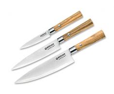 Böker Damasco Olive – Set di coltelli da Cucina, Legno, Marrone, 35 x 15 x 4 cm, 3 unità