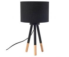 Lampada da comodino nera con piccolo treppiede in legno Tobol