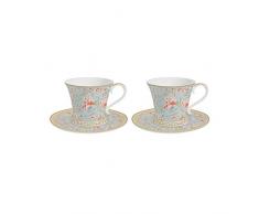 EASY LIFE Set 2 tazzine caffÃ¨ con piattino 80 ml in Bone China Majestic Flowers