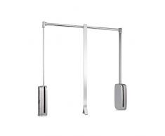 Emuca - Appendiabito saliscendi per armadio, barra appendiabiti saliscendi,largo regolabile 600-830mm, cromato