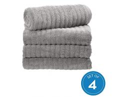 iDesign Ribbed Bagno a Coste, Kit Grandi Cotone 100%, Set da 4 Asciugamani Doccia e Corpo con Nastro per Appendere, Grigio, 137,2 cm x 68,6 cm x 0,3 cm, 4 unitÃ 