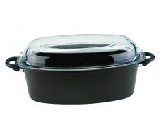 SKK 7255 Titan Durit Resist, Rostiera Rettangolare in ghisa con Coperchio in Vetro, 40 x 24 x 13 cm, Nero (Schwarz)