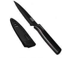 Kuhn Rikon Colori 22742 Coltello 1 Coltello da Pane seghettato Coltello in Acciaio Inox vegetale Nero Antiaderente Rivestito 19,5 cm m. Protezione Lama