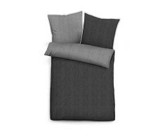 Biberna 0840500 - Biancheria da letto in flanella melange, tinta unita, con federa per cuscino con bordo (cotone), 1 x 135 x 200 cm + 1 x 80 x 80 cm, colore: Titanio