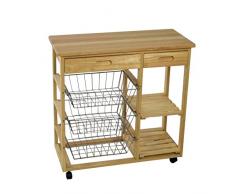 Vacchetti Giuseppe 4116250000 Carrello Cucina, 3 Cestelli e 2 Piani e 2 Cassetti, Legno, Beige, 81 x 39 x 85 cm