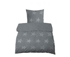 Biberna 0810401 - Set di biancheria da letto in flanella melange, con federa per cuscino con bordo in cotone, 1 x 135 x 200 cm + 1 x 80 x 80 cm, colore: Titanio