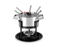 H&H Fonduta Set 11 Pezzi, per 6 Persone, Acciaio Inox, Nero